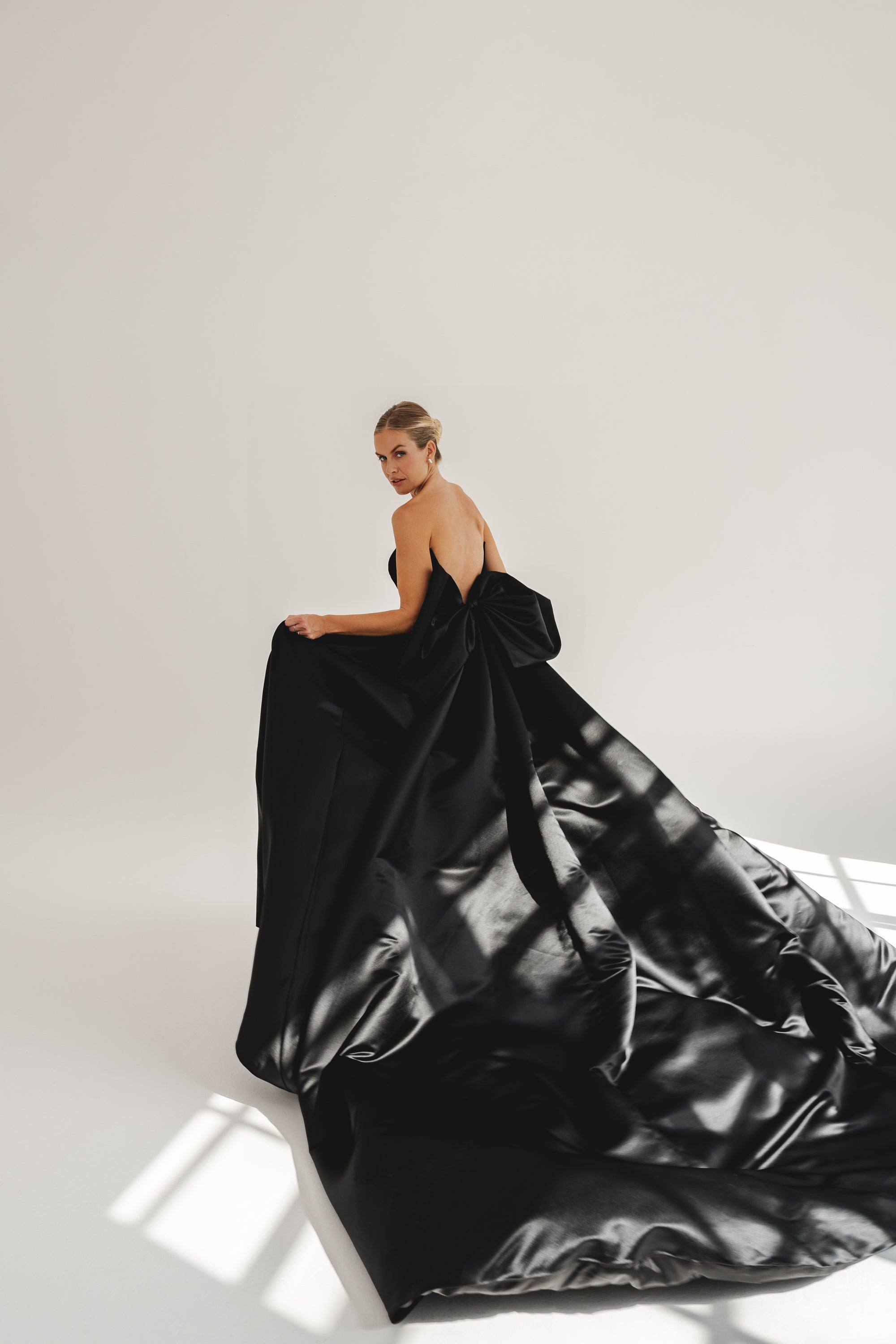 KITT IN BLACK | BLACK SATIN STRAPLESS DRESS