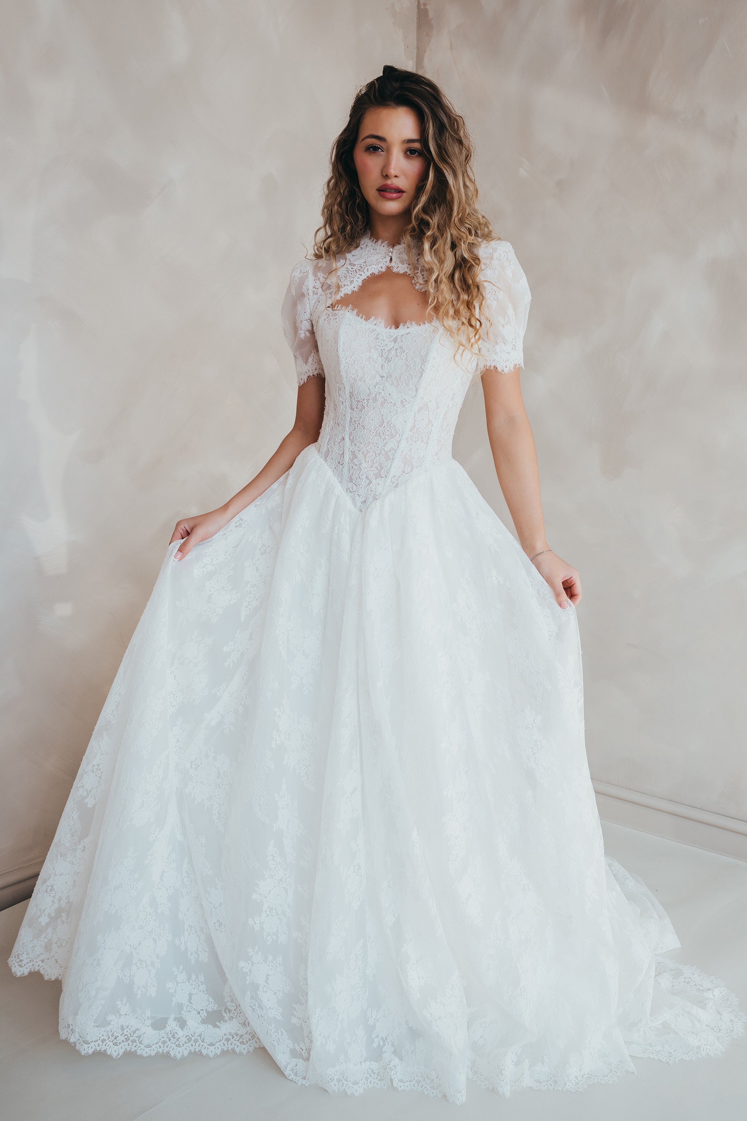 NOEMIE LACE WEDDING TOPPER BY LOVE STORY LONDON - Love Story London