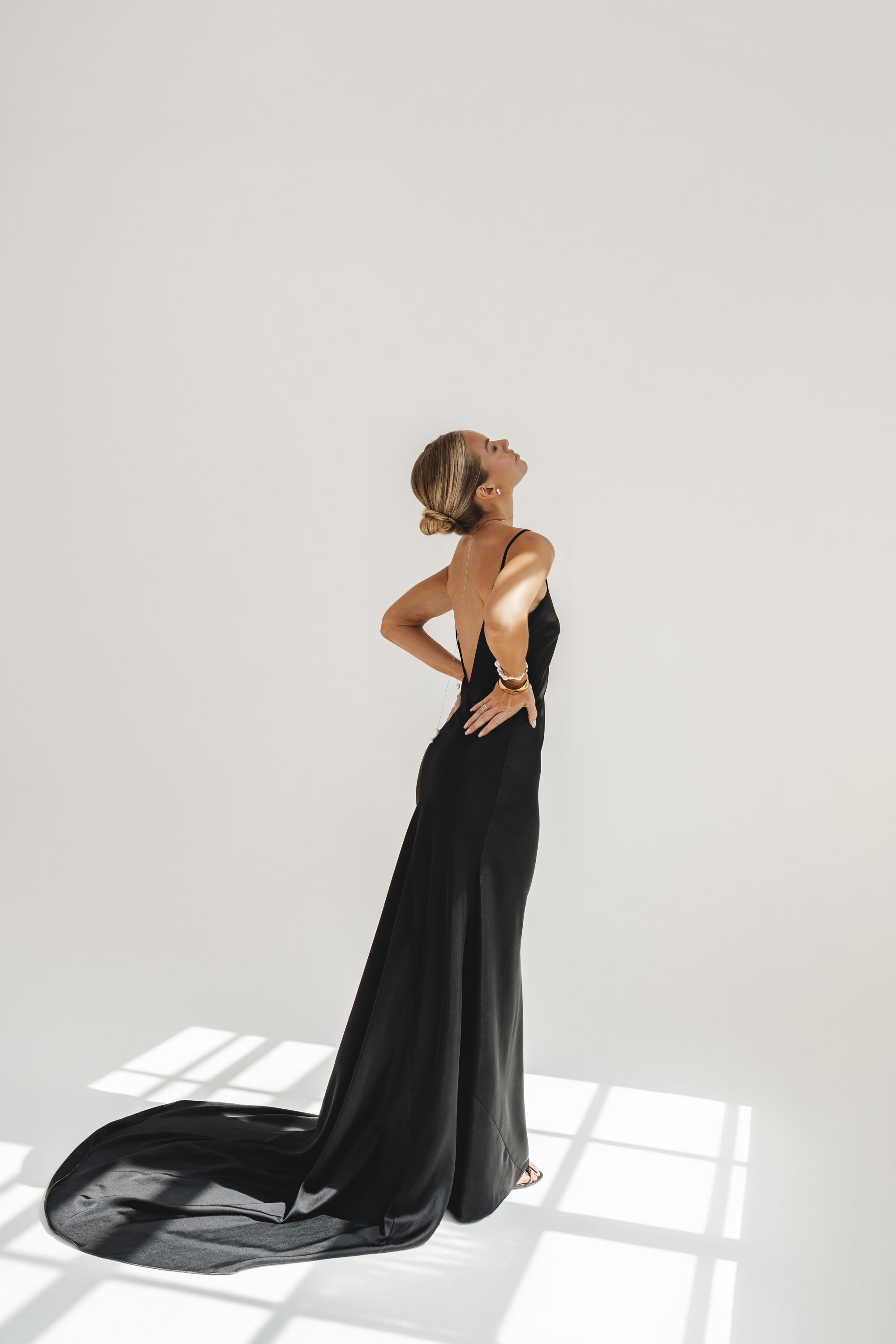 LEO IN BLACK | BLACK SATIN SLIP DRESS