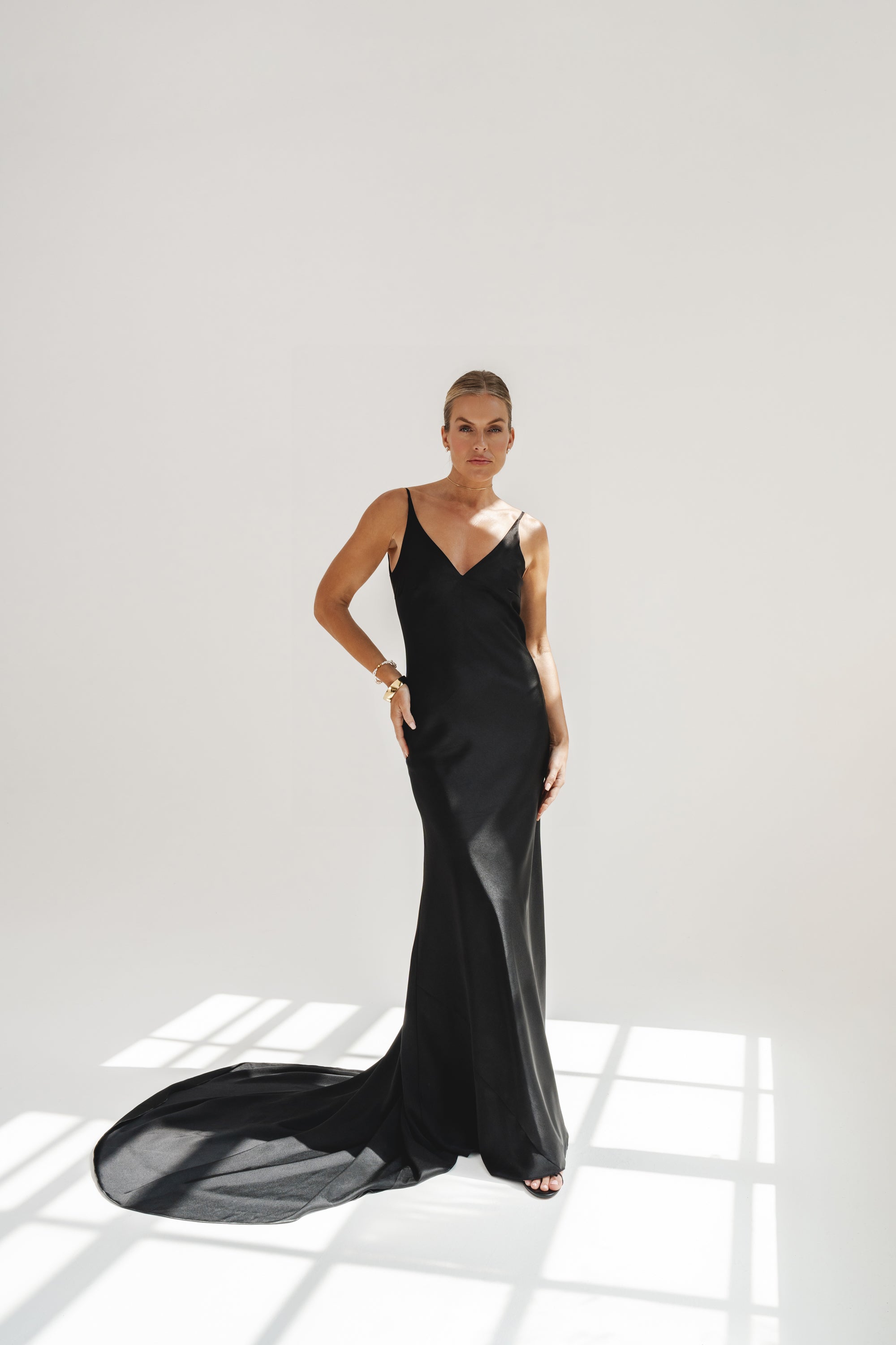 LEO IN BLACK | BLACK SATIN SLIP DRESS