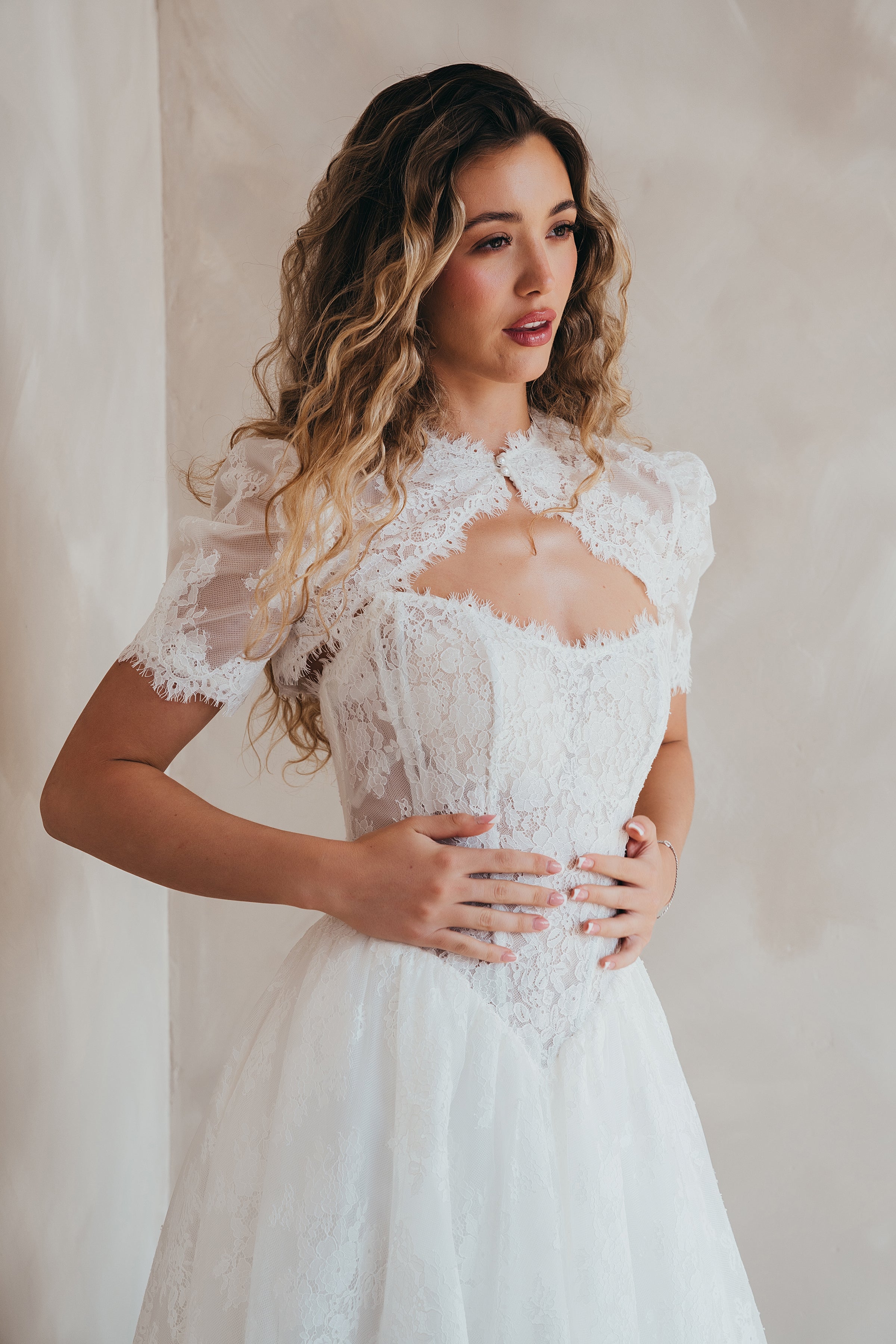 NOEMIE LACE WEDDING TOPPER BY LOVE STORY LONDON - Love Story London