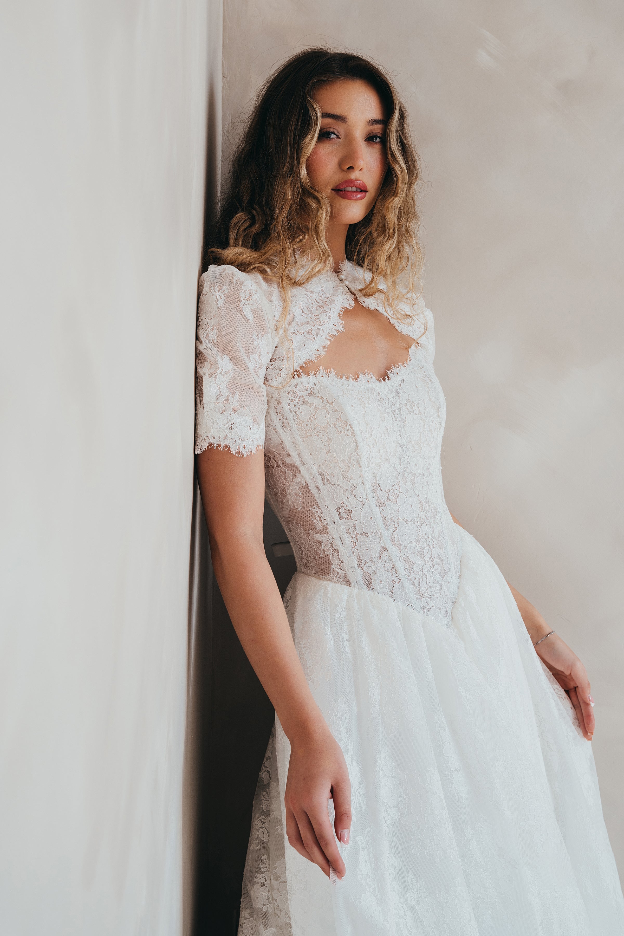 NOEMIE LACE WEDDING TOPPER BY LOVE STORY LONDON - Love Story London